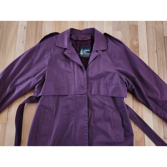 Vintage London Fog 8 Reg Plum 2-in-1 Zip Out Liner Trench Coat Wamsutta - Picture 3 of 12